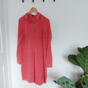 EUC The Limited Coral Button-Up Long Sleeve Shirt Dress